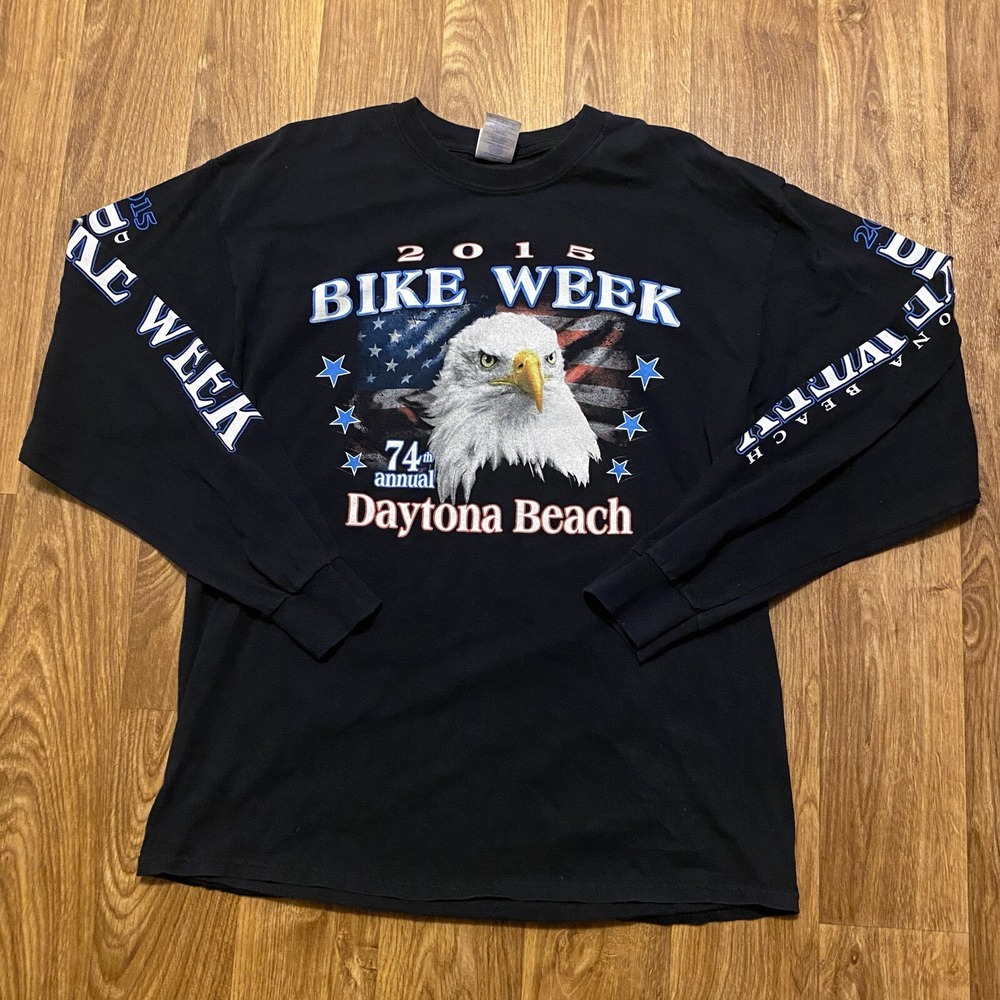 Daytona Beach Bike‎ Week Shirt Men Large Black Long Sleeve 74 Annual Eagle 2015